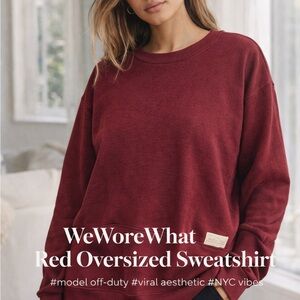 WeWoreWhat Crewneck Red Sweatshirt | Oversized Cozy Minimal Lounge Pullover L